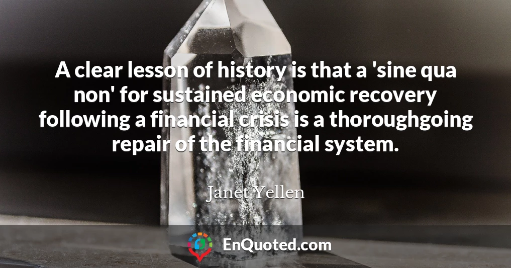 A clear lesson of history is that a 'sine qua non' for sustained economic recovery following a financial crisis is a thoroughgoing repair of the financial system.
