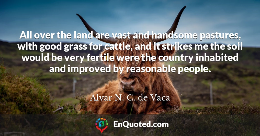All over the land are vast and handsome pastures, with good grass for cattle, and it strikes me the soil would be very fertile were the country inhabited and improved by reasonable people.