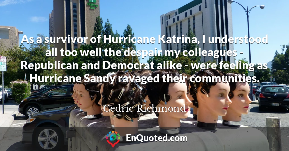 As a survivor of Hurricane Katrina, I understood all too well the despair my colleagues - Republican and Democrat alike - were feeling as Hurricane Sandy ravaged their communities.