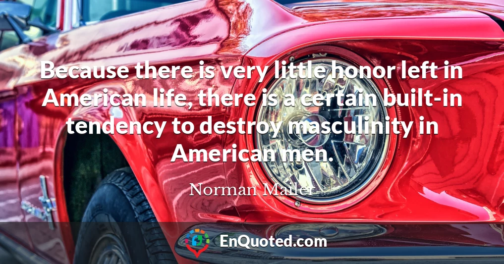 Because there is very little honor left in American life, there is a certain built-in tendency to destroy masculinity in American men.
