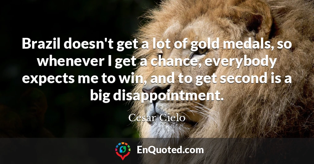 Brazil doesn't get a lot of gold medals, so whenever I get a chance, everybody expects me to win, and to get second is a big disappointment.