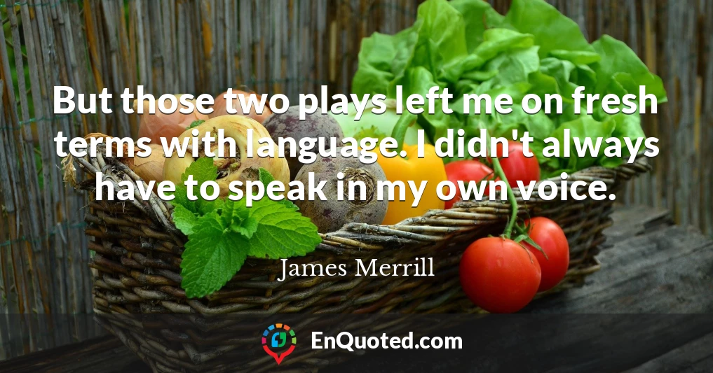 But those two plays left me on fresh terms with language. I didn't always have to speak in my own voice.