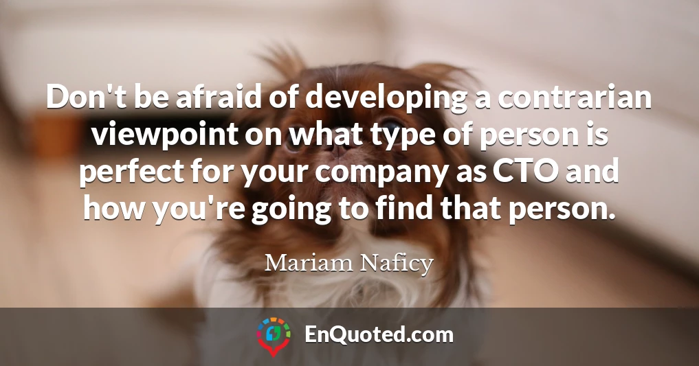 Don't be afraid of developing a contrarian viewpoint on what type of person is perfect for your company as CTO and how you're going to find that person.