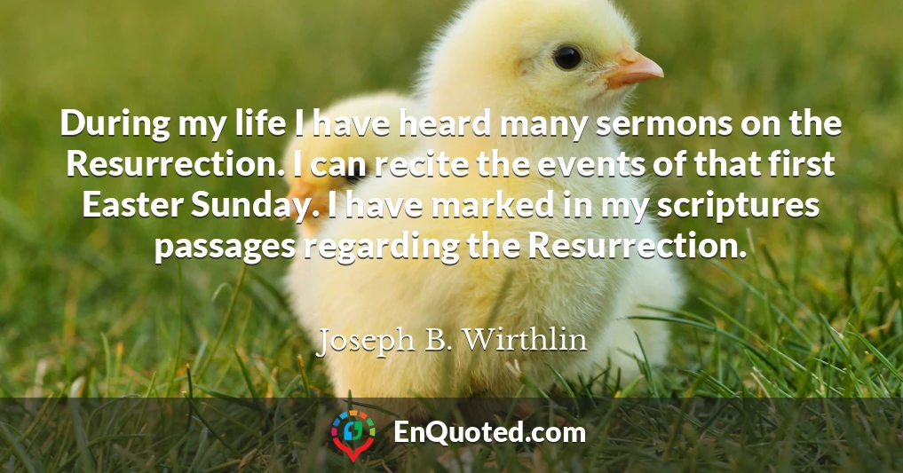During my life I have heard many sermons on the Resurrection. I can recite the events of that first Easter Sunday. I have marked in my scriptures passages regarding the Resurrection.