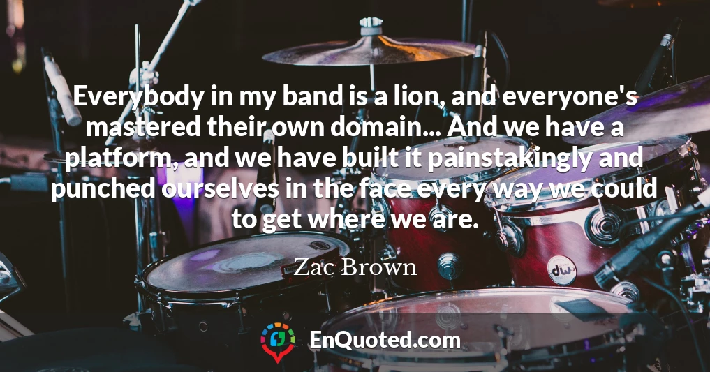 Everybody in my band is a lion, and everyone's mastered their own domain... And we have a platform, and we have built it painstakingly and punched ourselves in the face every way we could to get where we are.