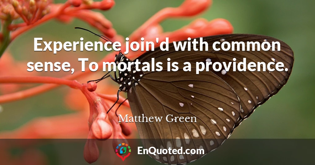 Experience join'd with common sense, To mortals is a providence.
