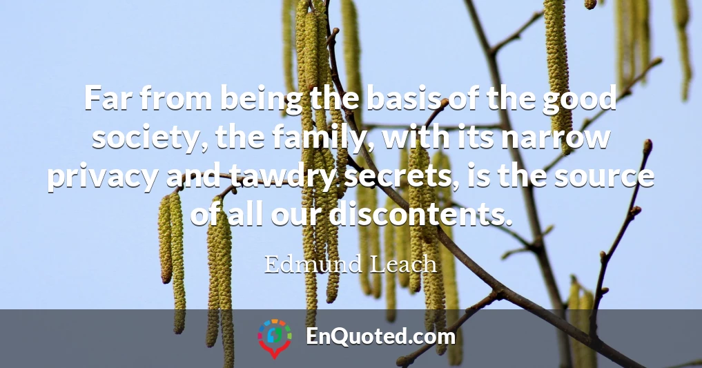 Far from being the basis of the good society, the family, with its narrow privacy and tawdry secrets, is the source of all our discontents.