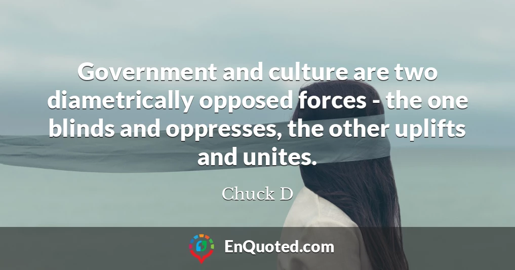 Government and culture are two diametrically opposed forces - the one blinds and oppresses, the other uplifts and unites.