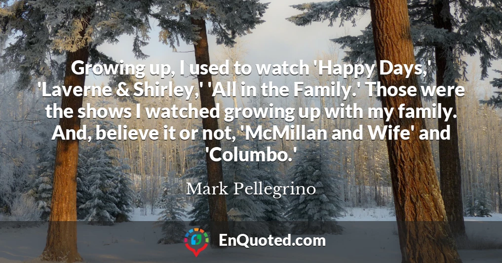 Growing up, I used to watch 'Happy Days,' 'Laverne & Shirley,' 'All in the Family.' Those were the shows I watched growing up with my family. And, believe it or not, 'McMillan and Wife' and 'Columbo.'