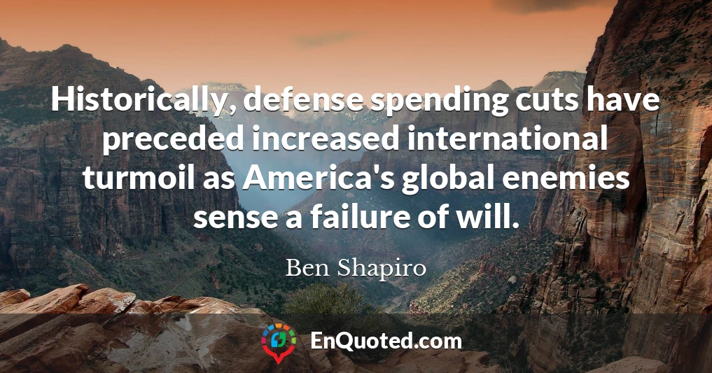 Historically, defense spending cuts have preceded increased international turmoil as America's global enemies sense a failure of will.