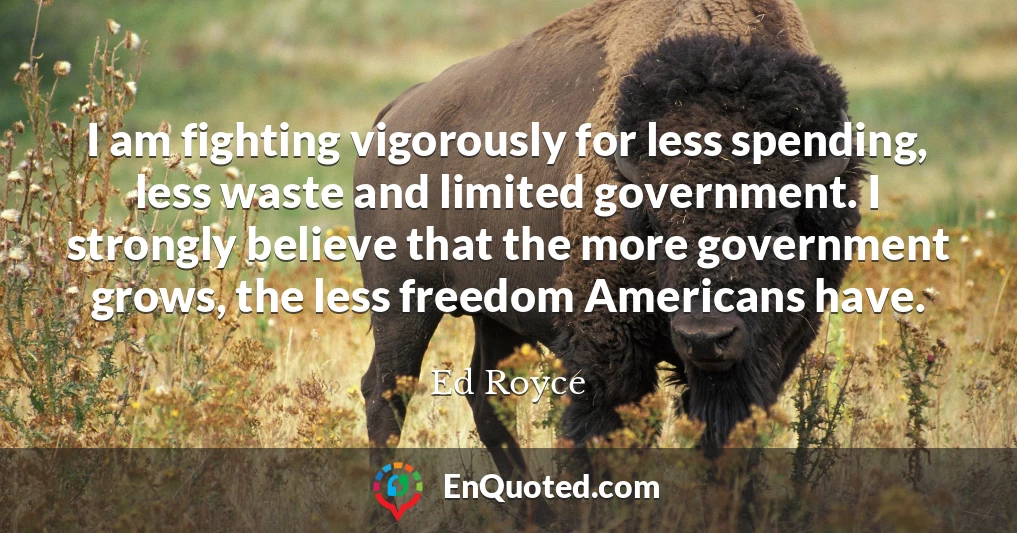 I am fighting vigorously for less spending, less waste and limited government. I strongly believe that the more government grows, the less freedom Americans have.