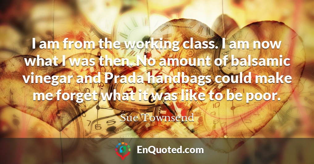 I am from the working class. I am now what I was then. No amount of balsamic vinegar and Prada handbags could make me forget what it was like to be poor.