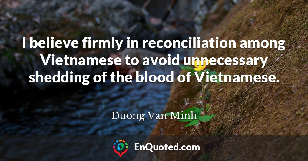 I believe firmly in reconciliation among Vietnamese to avoid unnecessary shedding of the blood of Vietnamese.
