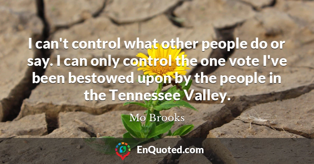 I can't control what other people do or say. I can only control the one vote I've been bestowed upon by the people in the Tennessee Valley.