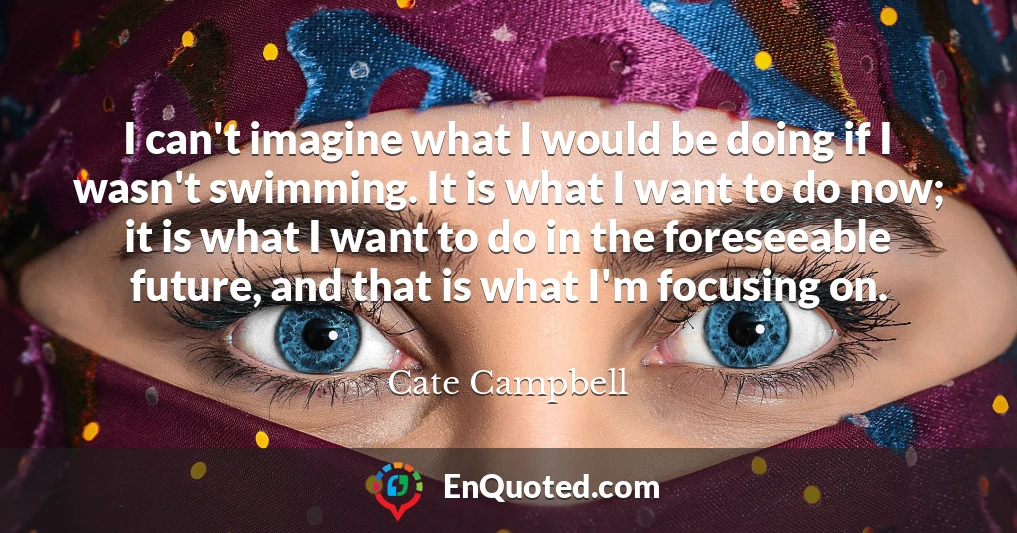 I can't imagine what I would be doing if I wasn't swimming. It is what I want to do now; it is what I want to do in the foreseeable future, and that is what I'm focusing on.