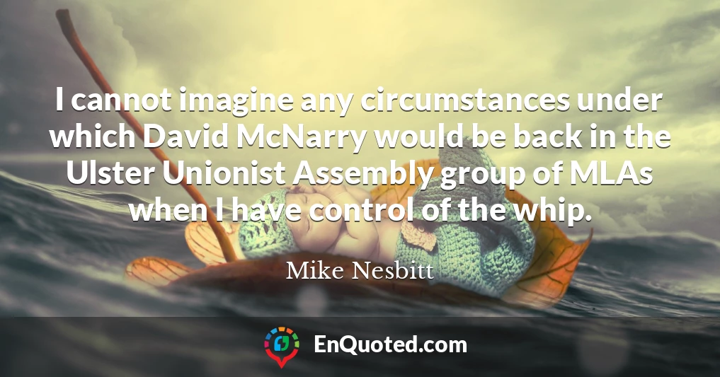 I cannot imagine any circumstances under which David McNarry would be back in the Ulster Unionist Assembly group of MLAs when I have control of the whip.