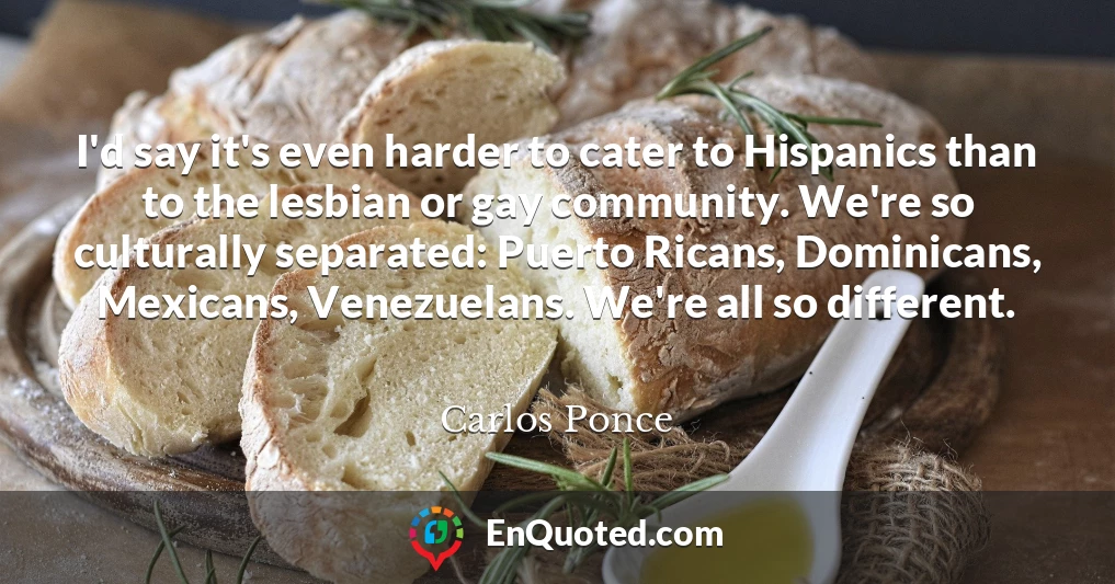 I'd say it's even harder to cater to Hispanics than to the lesbian or gay community. We're so culturally separated: Puerto Ricans, Dominicans, Mexicans, Venezuelans. We're all so different.