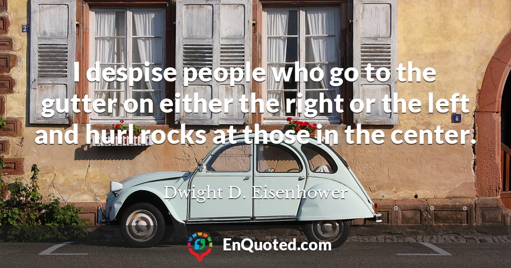 I despise people who go to the gutter on either the right or the left and hurl rocks at those in the center. I despise people who go to the gutter on either the right or the left and hurl rocks at those in the center.