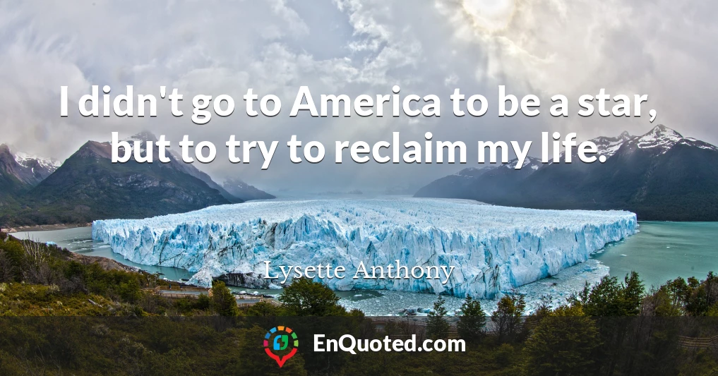 I didn't go to America to be a star, but to try to reclaim my life.