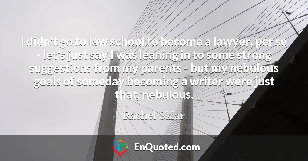 I didn't go to law school to become a lawyer, per se - let's just say I was leaning in to some strong suggestions from my parents - but my nebulous goals of someday becoming a writer were just that, nebulous.