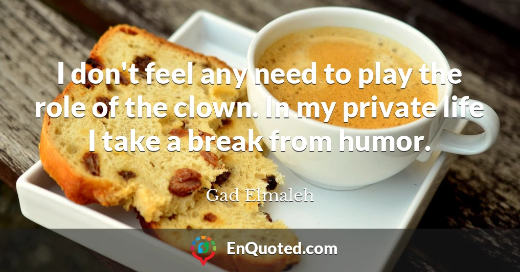 I don't feel any need to play the role of the clown. In my private life I take a break from humor.