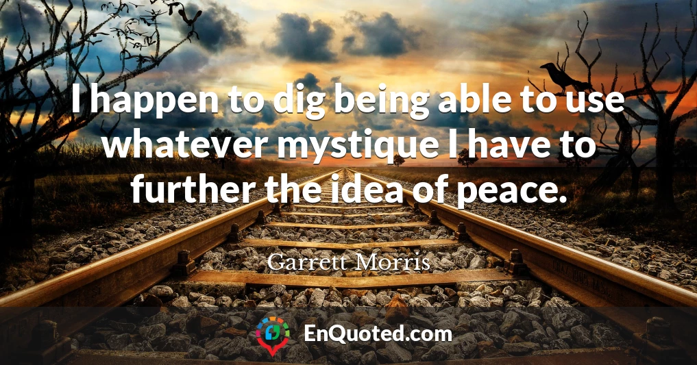 I happen to dig being able to use whatever mystique I have to further the idea of peace.