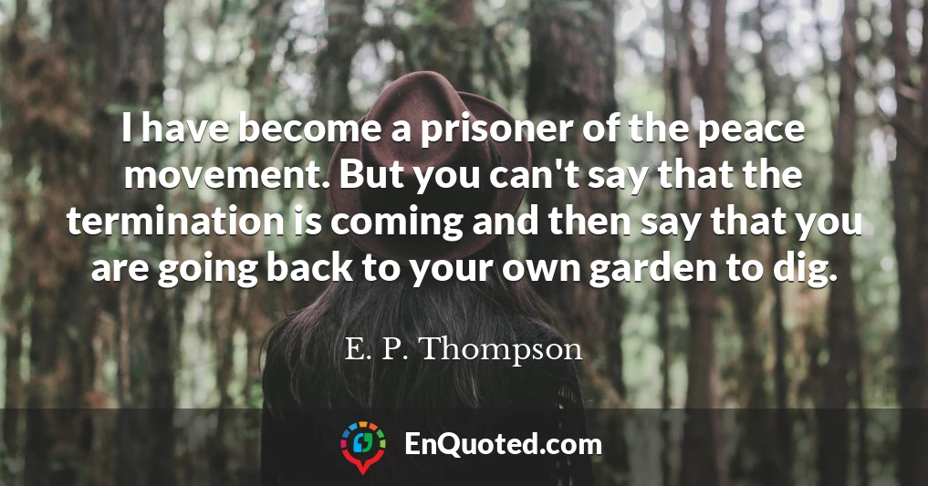 I have become a prisoner of the peace movement. But you can't say that the termination is coming and then say that you are going back to your own garden to dig.
