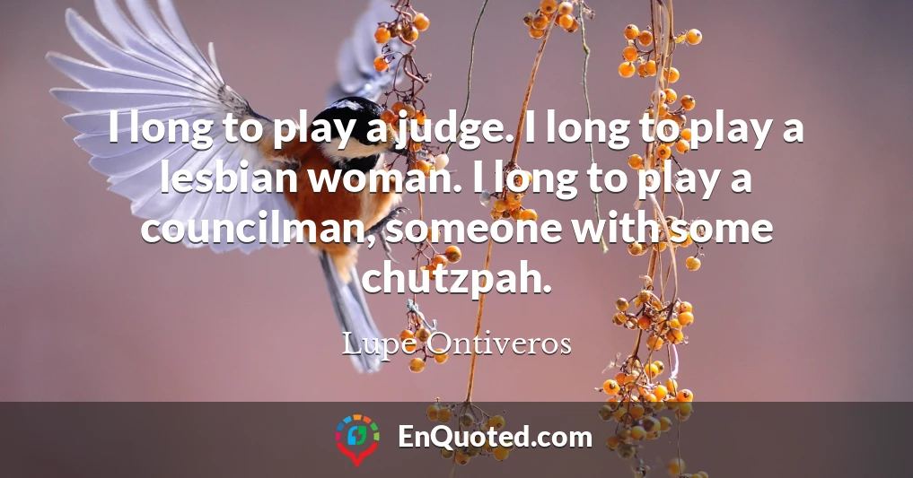 I long to play a judge. I long to play a lesbian woman. I long to play a councilman, someone with some chutzpah.