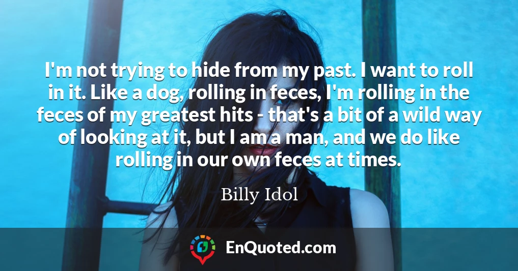 I'm not trying to hide from my past. I want to roll in it. Like a dog, rolling in feces, I'm rolling in the feces of my greatest hits - that's a bit of a wild way of looking at it, but I am a man, and we do like rolling in our own feces at times.