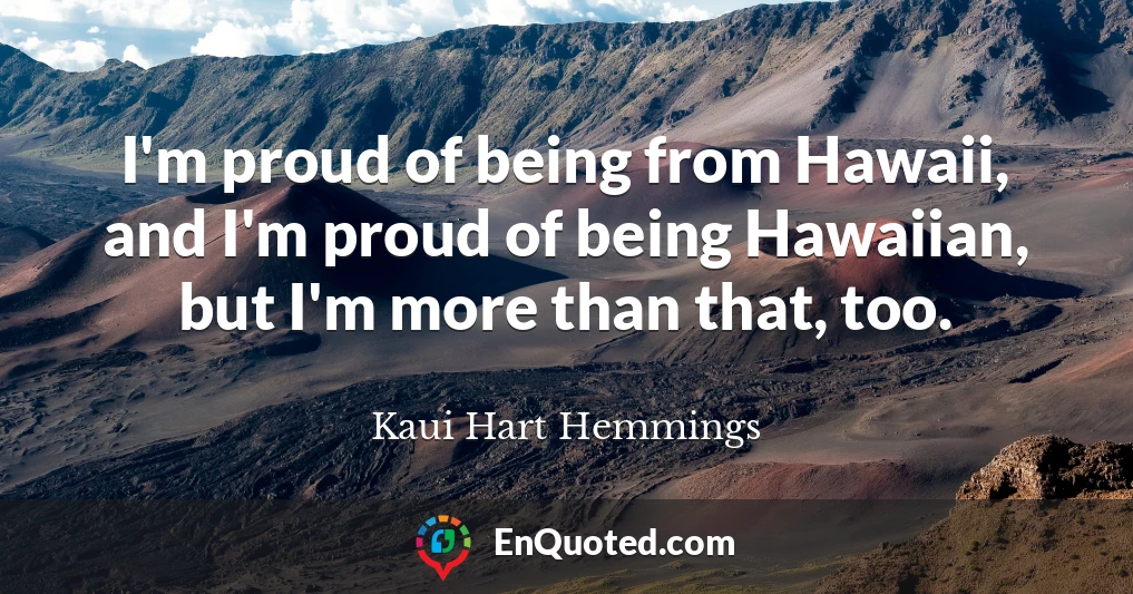 I'm proud of being from Hawaii, and I'm proud of being Hawaiian, but I'm more than that, too.