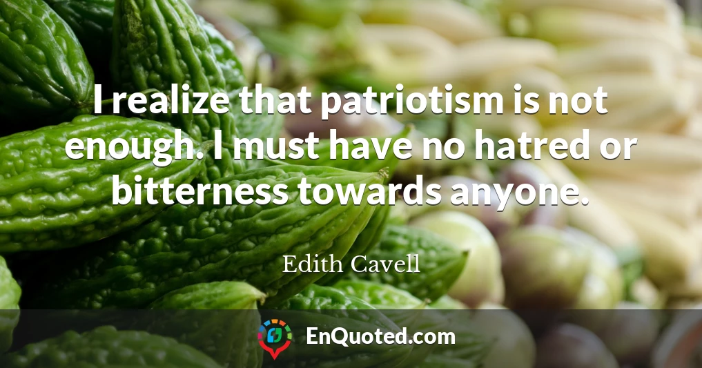I realize that patriotism is not enough. I must have no hatred or bitterness towards anyone.