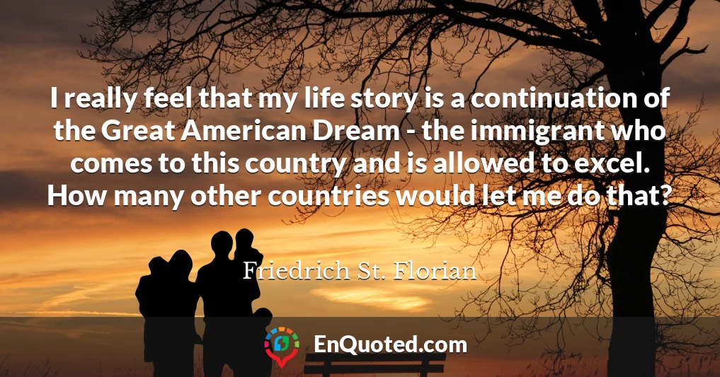 I really feel that my life story is a continuation of the Great American Dream - the immigrant who comes to this country and is allowed to excel. How many other countries would let me do that?