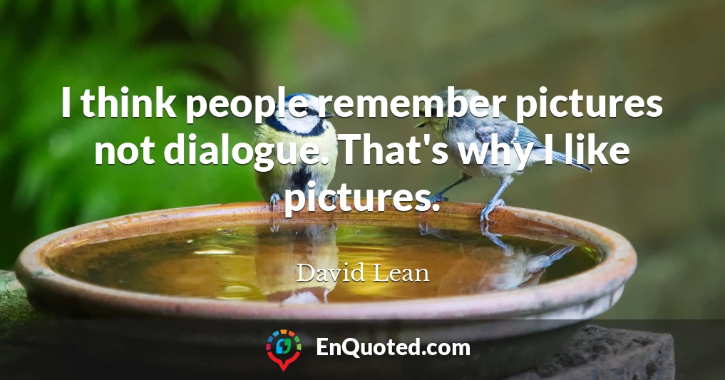 I think people remember pictures not dialogue. That's why I like pictures.