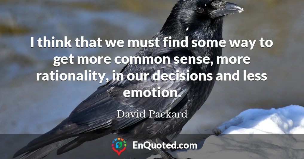 I think that we must find some way to get more common sense, more rationality, in our decisions and less emotion.