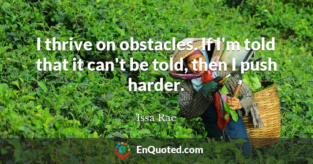 I thrive on obstacles. If I'm told that it can't be told, then I push harder.