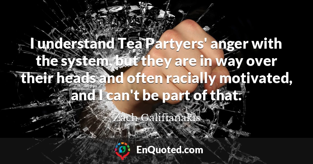I understand Tea Partyers' anger with the system, but they are in way over their heads and often racially motivated, and I can't be part of that.