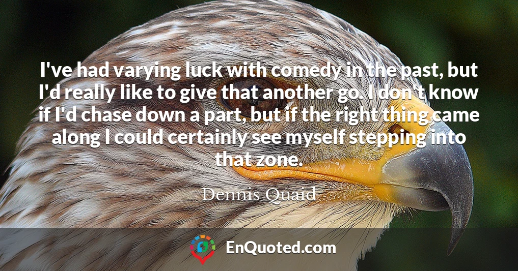 I've had varying luck with comedy in the past, but I'd really like to give that another go. I don't know if I'd chase down a part, but if the right thing came along I could certainly see myself stepping into that zone. I've had varying luck with comedy in the past, but I'd really like to give that another go. I don't know if I'd chase down a part, but if the right thing came along I could certainly see myself stepping into that zone.