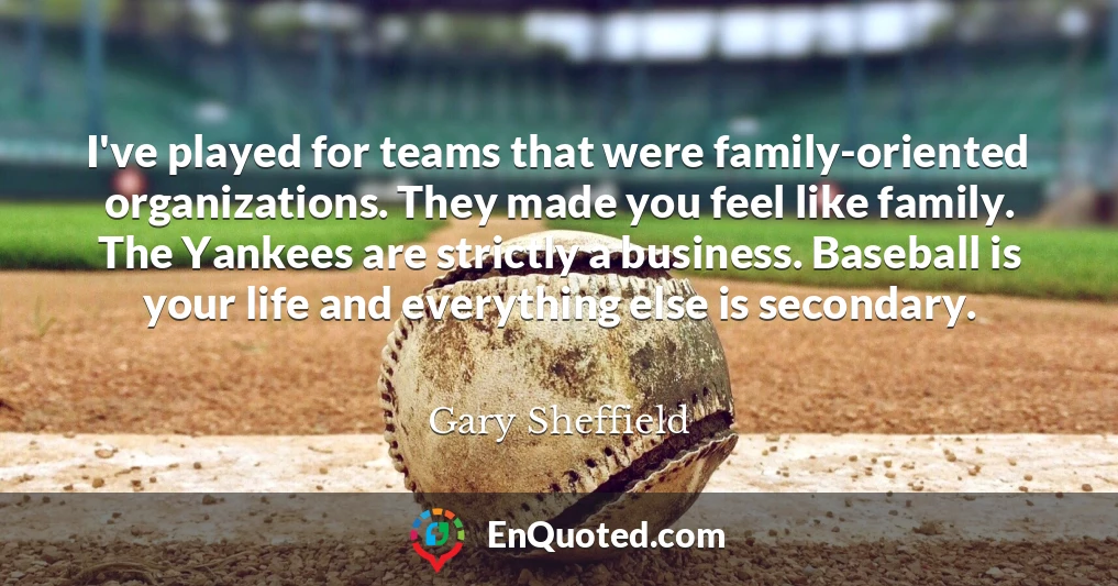 I've played for teams that were family-oriented organizations. They made you feel like family. The Yankees are strictly a business. Baseball is your life and everything else is secondary.