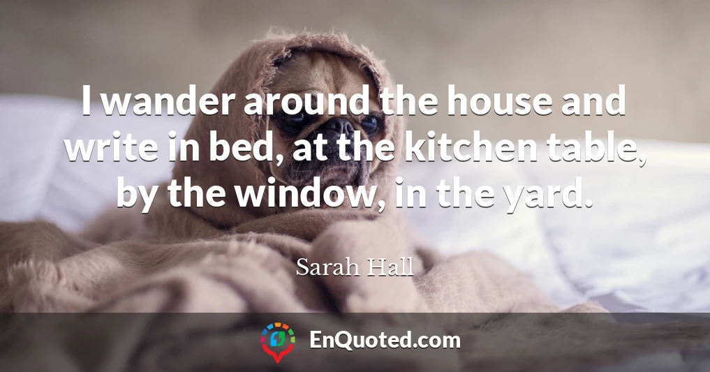 I wander around the house and write in bed, at the kitchen table, by the window, in the yard.