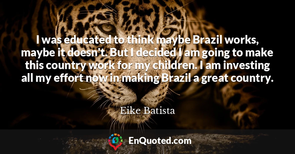 I was educated to think maybe Brazil works, maybe it doesn't. But I decided I am going to make this country work for my children. I am investing all my effort now in making Brazil a great country.
