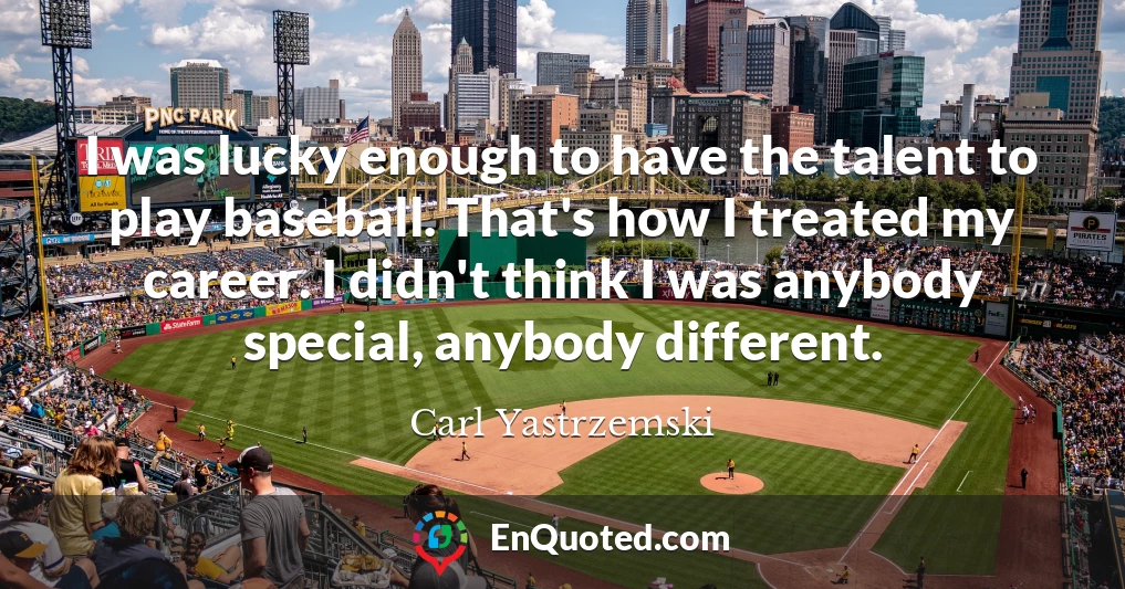 I was lucky enough to have the talent to play baseball. That's how I treated my career. I didn't think I was anybody special, anybody different.