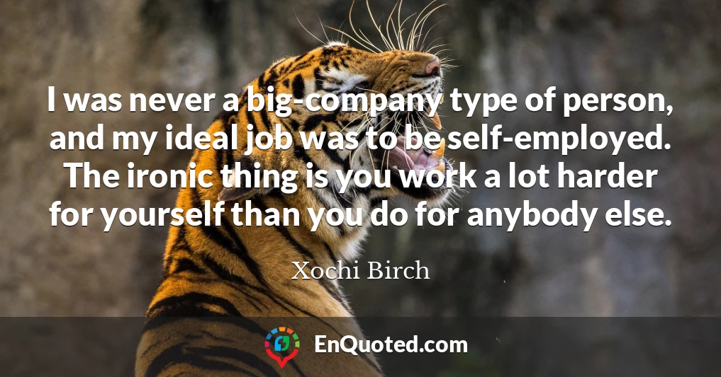I was never a big-company type of person, and my ideal job was to be self-employed. The ironic thing is you work a lot harder for yourself than you do for anybody else.