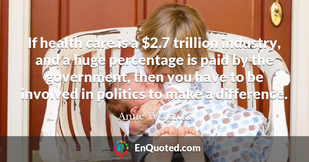 If health care is a $2.7 trillion industry, and a huge percentage is paid by the government, then you have to be involved in politics to make a difference. If health care is a $2.7 trillion industry, and a huge percentage is paid by the government, then you have to be involved in politics to make a difference.