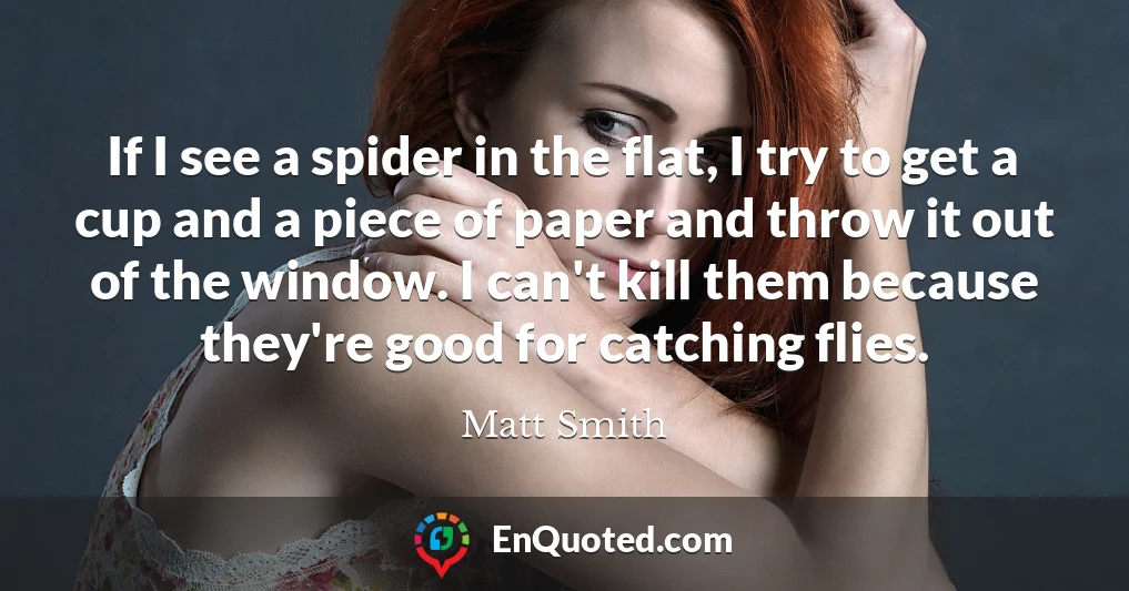 If I see a spider in the flat, I try to get a cup and a piece of paper and throw it out of the window. I can't kill them because they're good for catching flies.