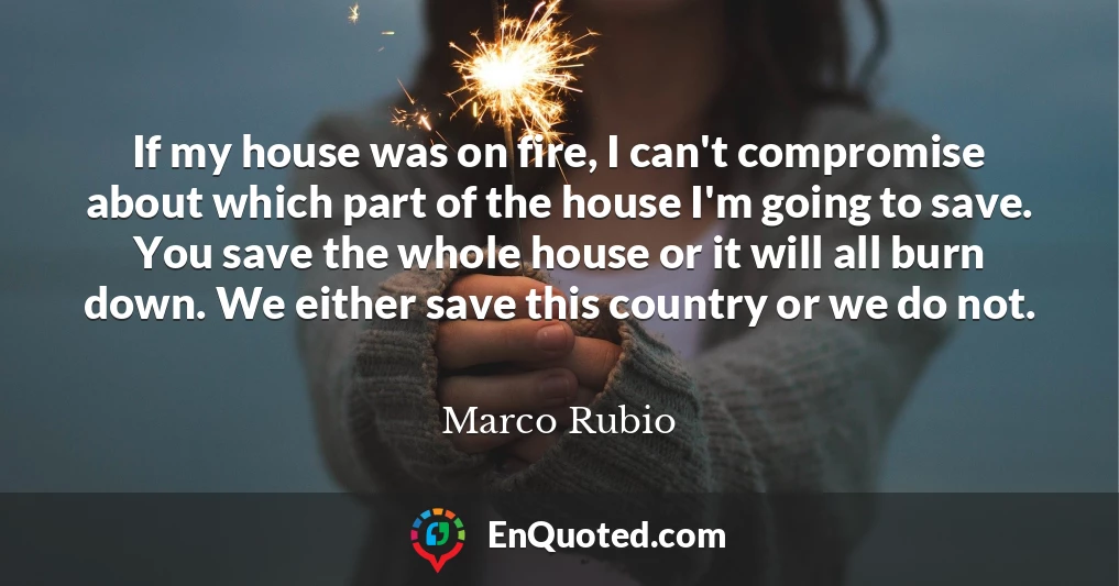 If my house was on fire, I can't compromise about which part of the house I'm going to save. You save the whole house or it will all burn down. We either save this country or we do not.