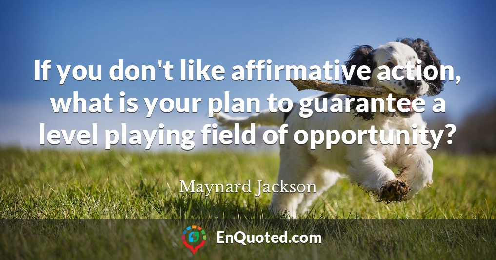 If you don't like affirmative action, what is your plan to guarantee a level playing field of opportunity?