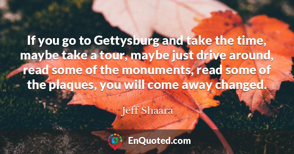 If you go to Gettysburg and take the time, maybe take a tour, maybe just drive around, read some of the monuments, read some of the plaques, you will come away changed.