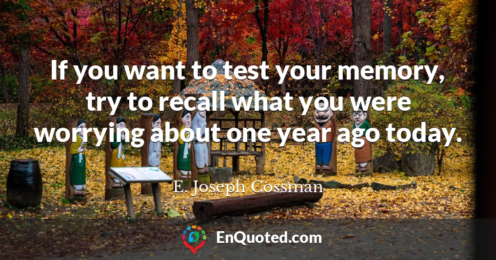 If you want to test your memory, try to recall what you were worrying about one year ago today.