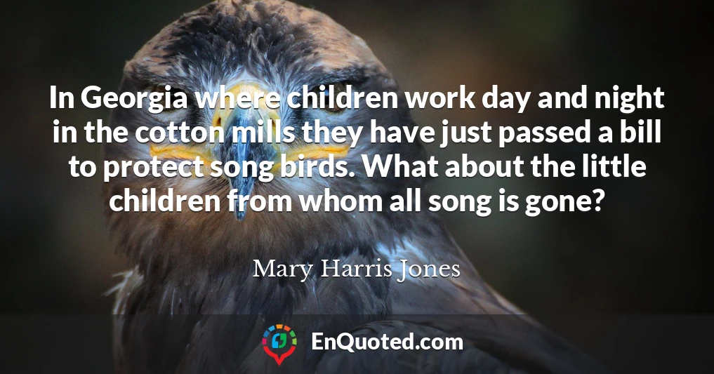 In Georgia where children work day and night in the cotton mills they have just passed a bill to protect song birds. What about the little children from whom all song is gone?
