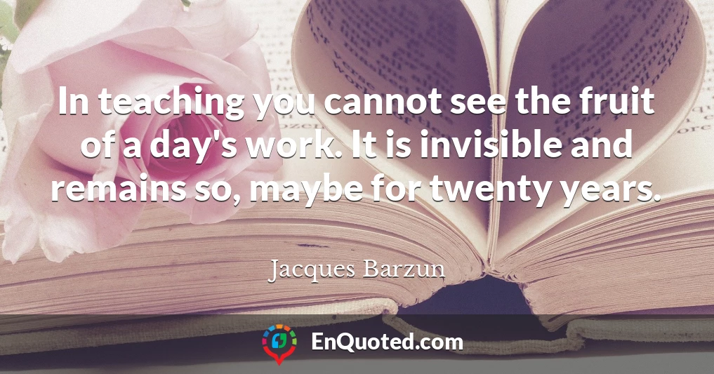 In teaching you cannot see the fruit of a day's work. It is invisible and remains so, maybe for twenty years.